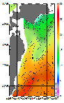 AMSRによる2026年6月25日の房総から道東沖合の海面水温8℃台から24℃台となっている