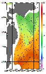 AMSRによる2026年6月29日の房総から道東沖合の海面水温13℃台から23℃台となっている