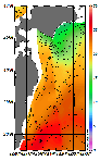 AMSRによる2026年7月2日の房総から道東沖合の海面水温10℃台から26℃台となっている