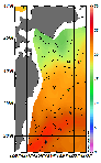 AMSRによる2026年7月8日の房総から道東沖合の海面水温15℃台から24℃台となっている