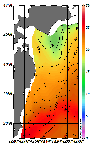 AMSRによる2026年7月10日の房総から道東沖合の海面水温15℃台から26℃台となっている