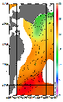 AMSRによる2026年7月13日の房総から道東沖合の海面水温13℃台から26℃台となっている