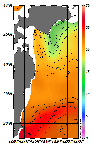 AMSRによる2026年7月14日の房総から道東沖合の海面水温14℃台から26℃台となっている