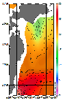 AMSRによる2026年7月15日の房総から道東沖合の海面水温15℃台から29℃台となっている