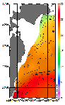 AMSRによる2026年7月16日の房総から道東沖合の海面水温15℃台から27℃台となっている
