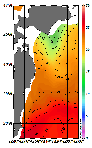 AMSRによる2026年7月19日の房総から道東沖合の海面水温15℃台から26℃台となっている