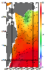 AMSRによる2026年7月21日の房総から道東沖合の海面水温14℃台から28℃台となっている