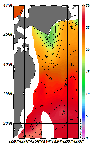AMSRによる2026年7月25日の房総から道東沖合の海面水温14℃台から29℃台となっている