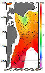 AMSRによる2026年7月26日の房総から道東沖合の海面水温15℃台から28℃台となっている