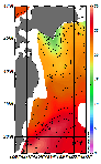AMSRによる2026年7月27日の房総から道東沖合の海面水温15℃台から29℃台となっている