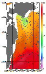 AMSRによる2026年7月30日の房総から道東沖合の海面水温16℃台から27℃台となっている