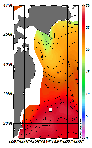 AMSRによる2026年8月1日の房総から道東沖合の海面水温16℃台から28℃台となっている