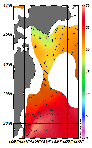 AMSRによる2026年8月2日の房総から道東沖合の海面水温16℃台から29℃台となっている