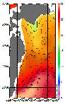 AMSRによる2026年8月3日の房総から道東沖合の海面水温17℃台から30℃台となっている
