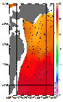 AMSRによる2026年8月7日の房総から道東沖合の海面水温17℃台から27℃台となっている
