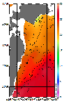 AMSRによる2026年8月8日の房総から道東沖合の海面水温17℃台から28℃台となっている
