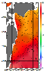 AMSRによる2026年8月8日の房総から道東沖合の海面水温18℃台から29℃台となっている
