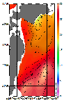AMSRによる2026年8月9日の房総から道東沖合の海面水温17℃台から30℃台となっている