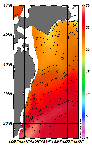 AMSRによる2026年8月10日の房総から道東沖合の海面水温17℃台から29℃台となっている