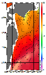 AMSRによる2026年8月10の房総から道東沖合の海面水温17℃台から29℃台となっている