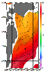 AMSRによる2026年8月11日の房総から道東沖合の海面水温16℃台から27℃台となっている