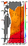 AMSRによる2026年8月15日の房総から道東沖合の海面水温18℃台から28℃台となっている