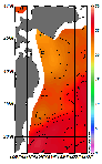 AMSRによる2026年8月16日の房総から道東沖合の海面水温20℃台から27℃台となっている