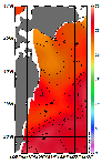 AMSRによる2026年8月16日の房総から道東沖合の海面水温19℃台から28℃台となっている