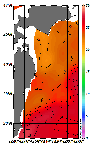 AMSRによる2026年8月17日の房総から道東沖合の海面水温22℃台から28℃台となっている