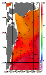 AMSRによる2026年8月17日の房総から道東沖合の海面水温23℃台から28℃台となっている