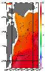 AMSRによる2026年8月18日の房総から道東沖合の海面水温22℃台から27℃台となっている