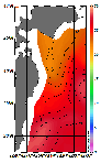 AMSRによる2026年8月20日の房総から道東沖合の海面水温21℃台から28℃台となっている