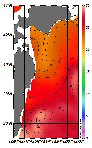 AMSRによる2026年8月20日の房総から道東沖合の海面水温21℃台から29℃台となっている