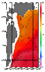 AMSRによる2026年8月21日の房総から道東沖合の海面水温21℃台から28℃台となっている