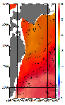 AMSRによる2026年8月21日の房総から道東沖合の海面水温19℃台から29℃台となっている