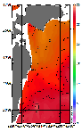 AMSRによる2026年8月22日の房総から道東沖合の海面水温21℃台から28℃台となっている