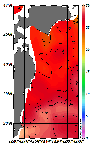 AMSRによる2026年8月22日の房総から道東沖合の海面水温21℃台から29℃台となっている