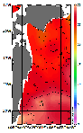 AMSRによる2026年8月23日の房総から道東沖合の海面水温23℃台から29℃台となっている