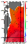 AMSRによる2026年8月24日の房総から道東沖合の海面水温22℃台から28℃台となっている