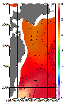 AMSRによる2026年8月25日の房総から道東沖合の海面水温22℃台から30℃台となっている
