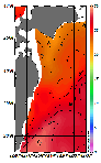 AMSRによる2026年8月26日の房総から道東沖合の海面水温20℃台から29℃台となっている