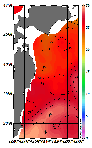 AMSRによる2026年8月26日の房総から道東沖合の海面水温21℃台から29℃台となっている