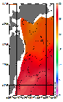 AMSRによる2026年8月27日の房総から道東沖合の海面水温22℃台から28℃台となっている