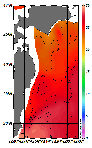AMSRによる2026年8月28日の房総から道東沖合の海面水温22℃台から29℃台となっている