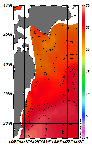 AMSRによる2026年8月29日の房総から道東沖合の海面水温21℃台から29℃台となっている