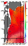 AMSRによる2026年8月29日の房総から道東沖合の海面水温20℃台から29℃台となっている