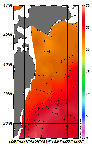 AMSRによる2026年8月31日の房総から道東沖合の海面水温21℃台から28℃台となっている