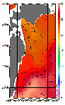 AMSRによる2026年8月31日の房総から道東沖合の海面水温21℃台から29℃台となっている