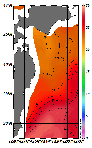 AMSRによる2026年9月1日の房総から道東沖合の海面水温22℃台から28℃台となっている