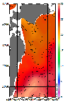 AMSRによる2026年9月1日の房総から道東沖合の海面水温22℃台から29℃台となっている